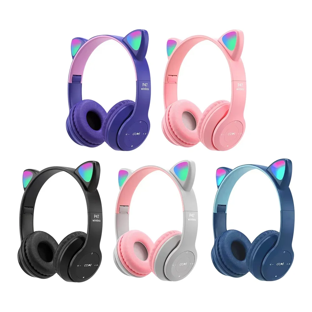 Cat Ear Bluetooth Headset Led - Süßes Katzenohr-Bluetooth-kompatibles Headset mit kabellosem LED-Headset