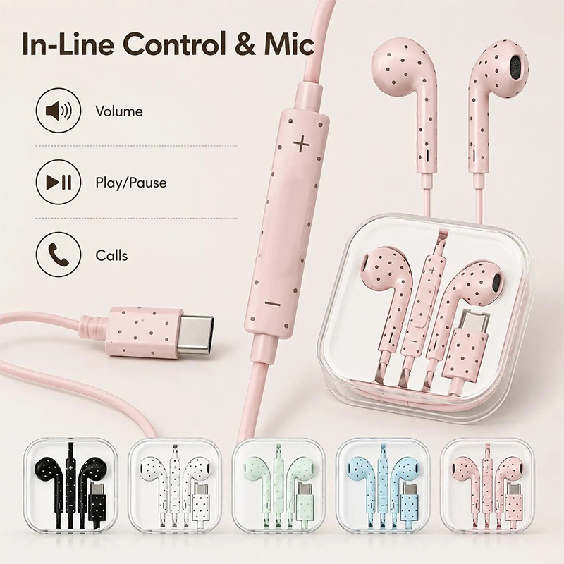 Niedliche, mit Polka-Dots vers – Type C Wired Earphones With Mic Bewertung und Preis